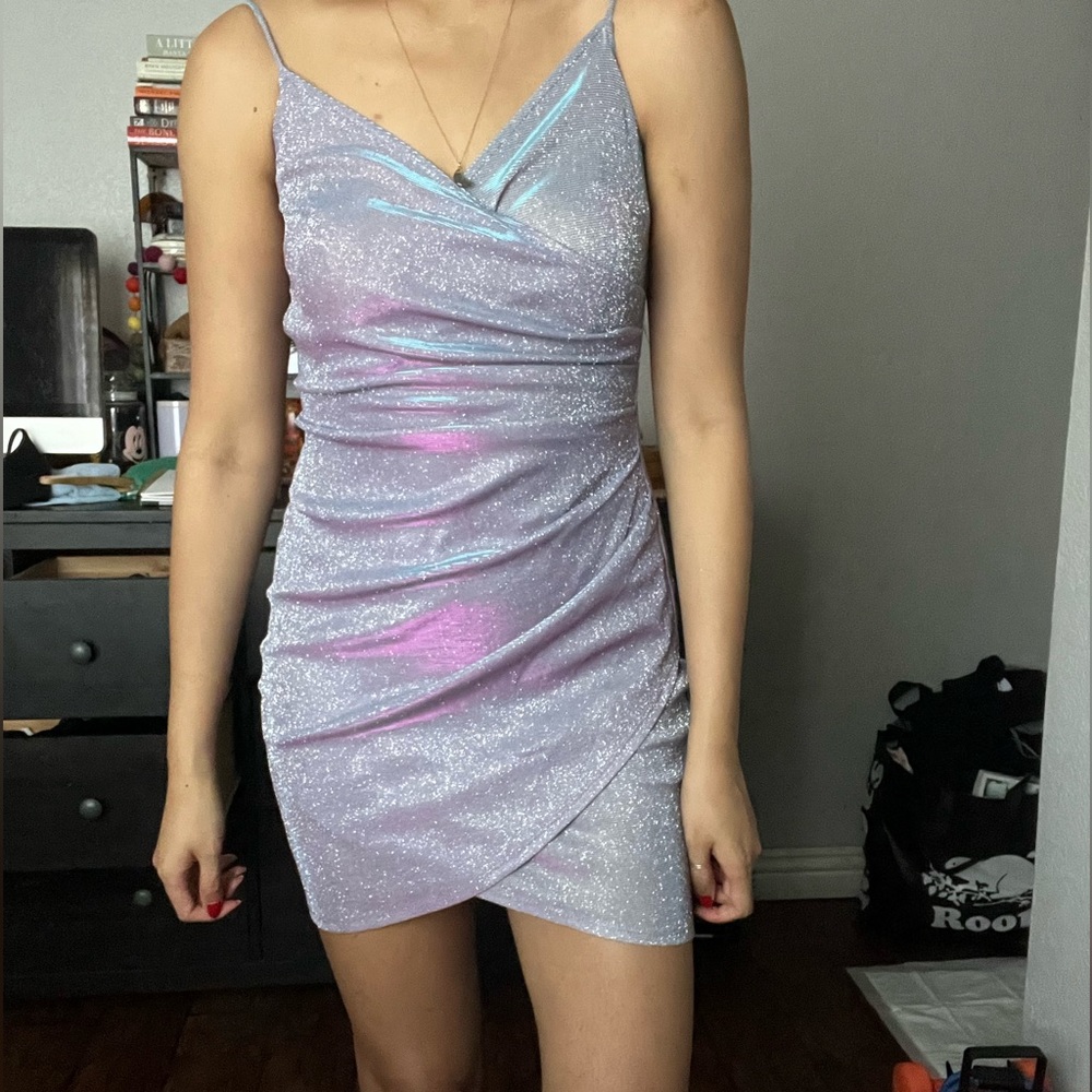 Glittery metallic mini dress